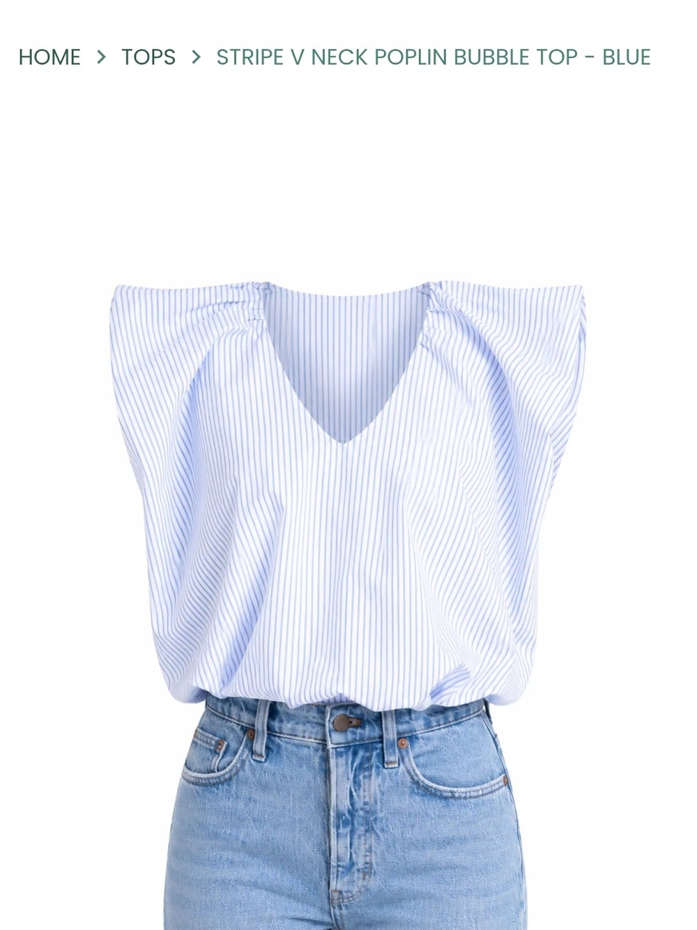 Stripe V-Neck Poplin Bubble Top - Blue.